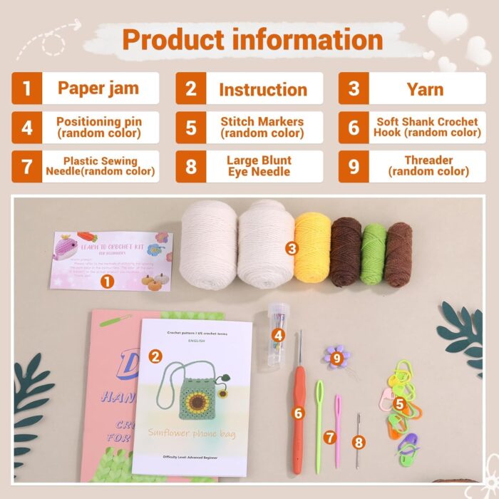 DIANZHU Crochet Kit for Beginners - Phonebag Crochet Starter Kit - Image 3