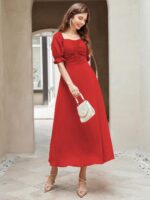 Shasmi Girl's & Women's Solid A-Line Ruched Puff Sleeve Maxi - Image 4