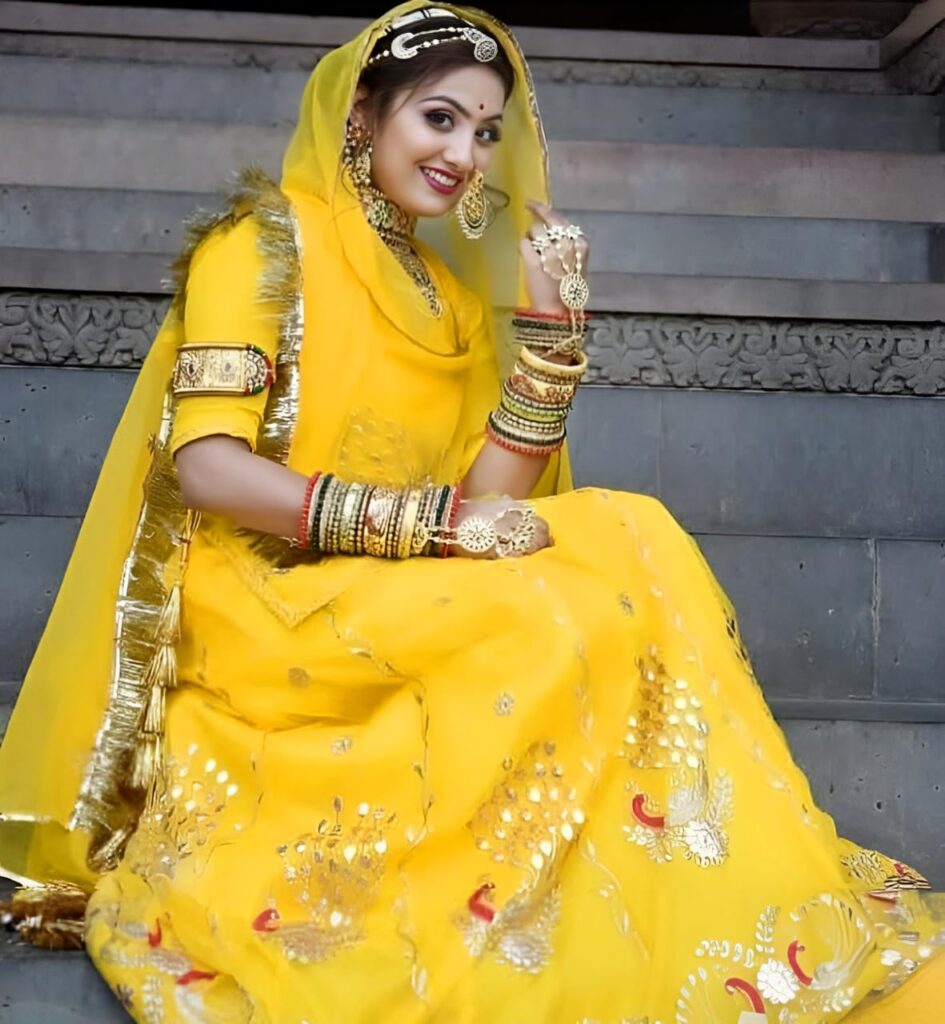 SHYAMLATA-Rajputi-Poshak-For-Women-Rajasthani-Lehenga-Choli-Heavy-Embroidery-Work-Semi-Stitched-Shimmer-Silk-Fabric-Traditional-Rajasthani-Dress