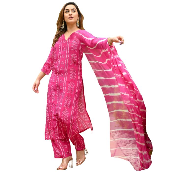 ANNI DESIGNER Women's Rayon Blend Straight Bandhej Printed Kurta - Image 2