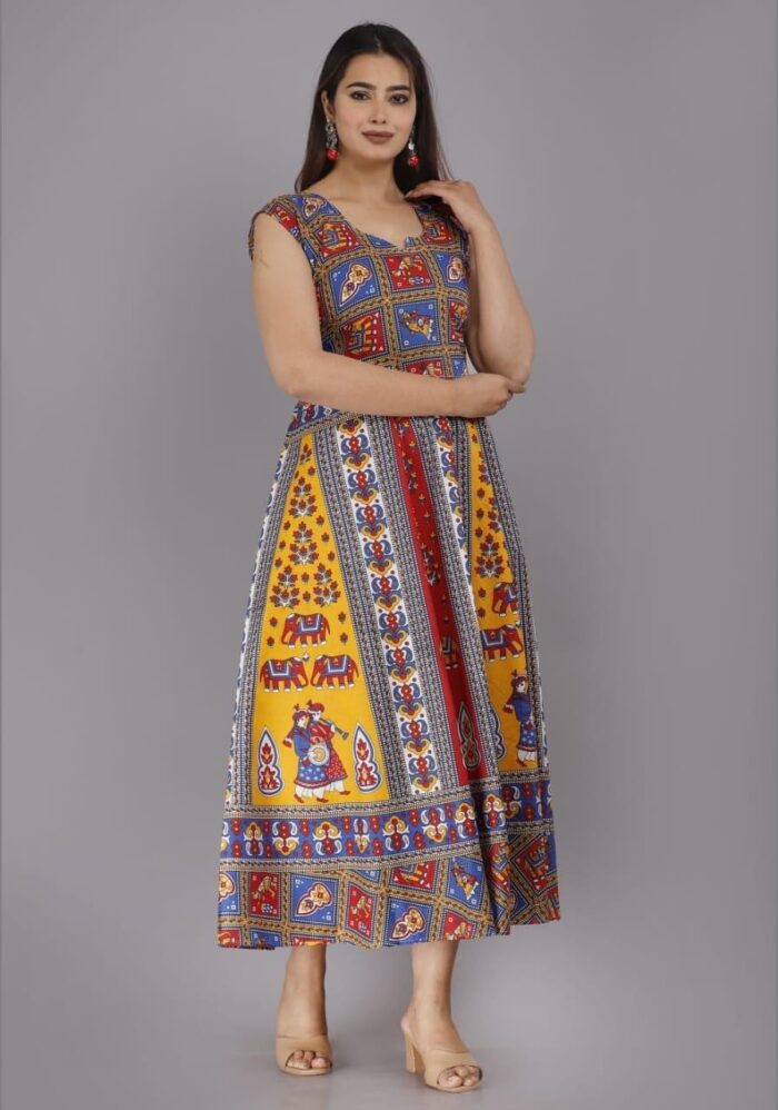 Arihant Collection Women Maxi Dress Jaipuri Printed - Image 2