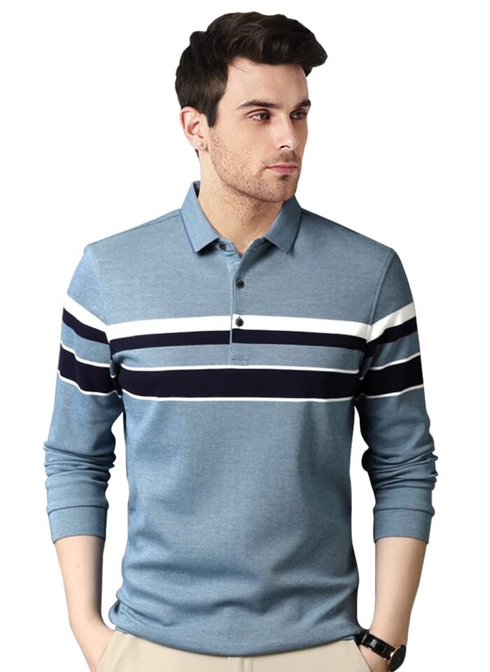 EYEBOGLER Men's Polo Neck Full Sleeves Printed Relaxed Fit T-Shirt - Image 2
