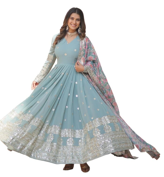 Fashion Basket Gergette Embroidered Long Anarkali - Image 2
