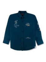Gini & Jony Boys Dark Blue Woven Solid Full Sleeve Printed Shirt - Image 2