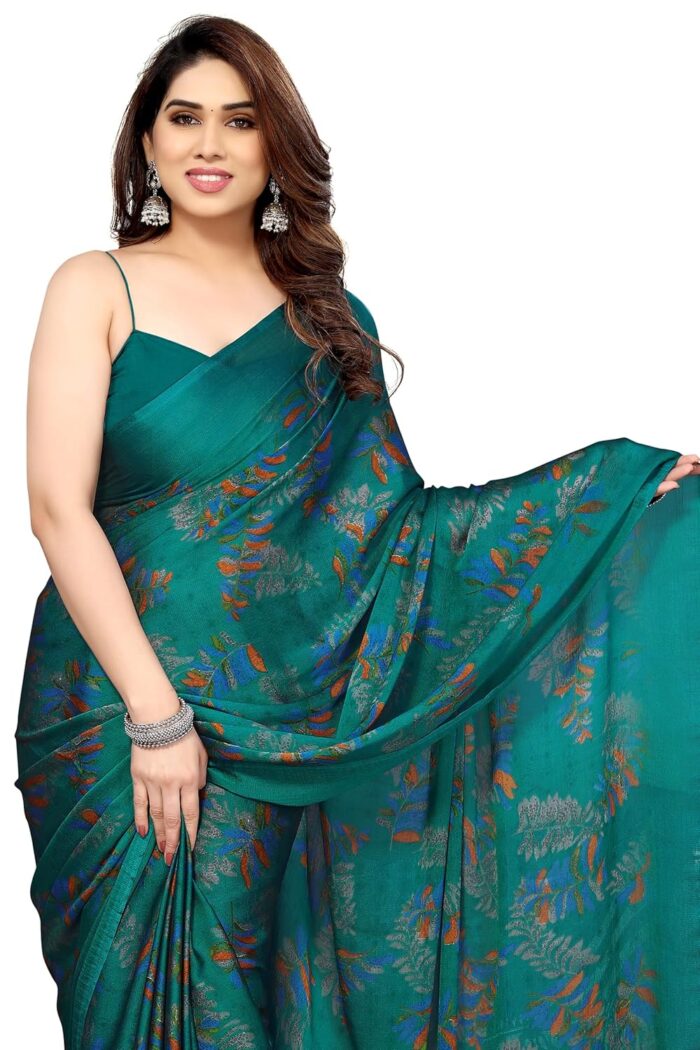 MIRCHI FASHION Women's Stylish Chiffon Leaf Printed Saree - Image 2