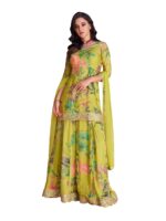 RUDRAPRAYAG Chinon Silk Floral Digital Print With Embroidery Semi Stitched - Image 2