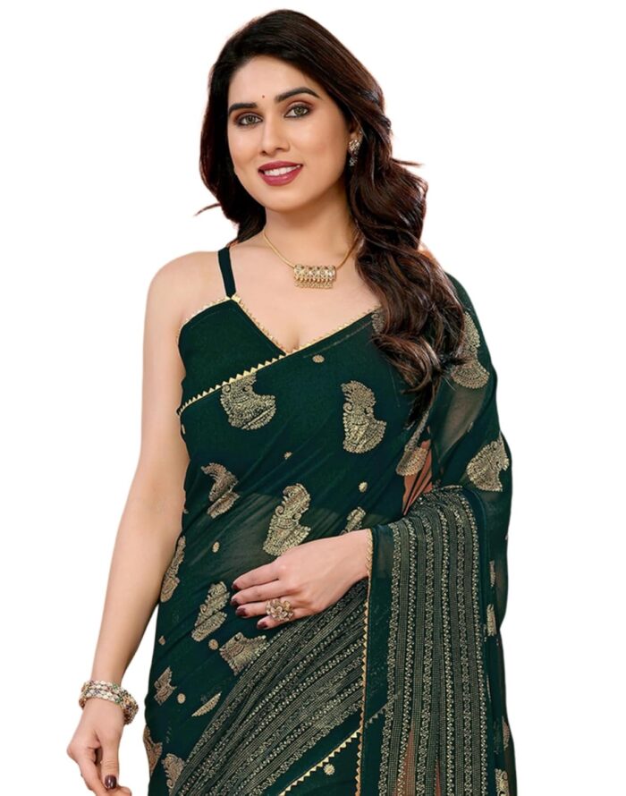 SIRIL Women's Georgette Foil Printed Saree with Unstitched Blouse Piece - Image 2
