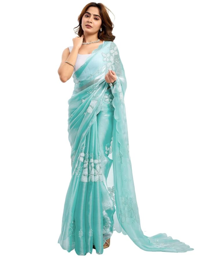 SIRIL Women's Shimmer Chiffon Sequence Embroidery Saree - Image 2
