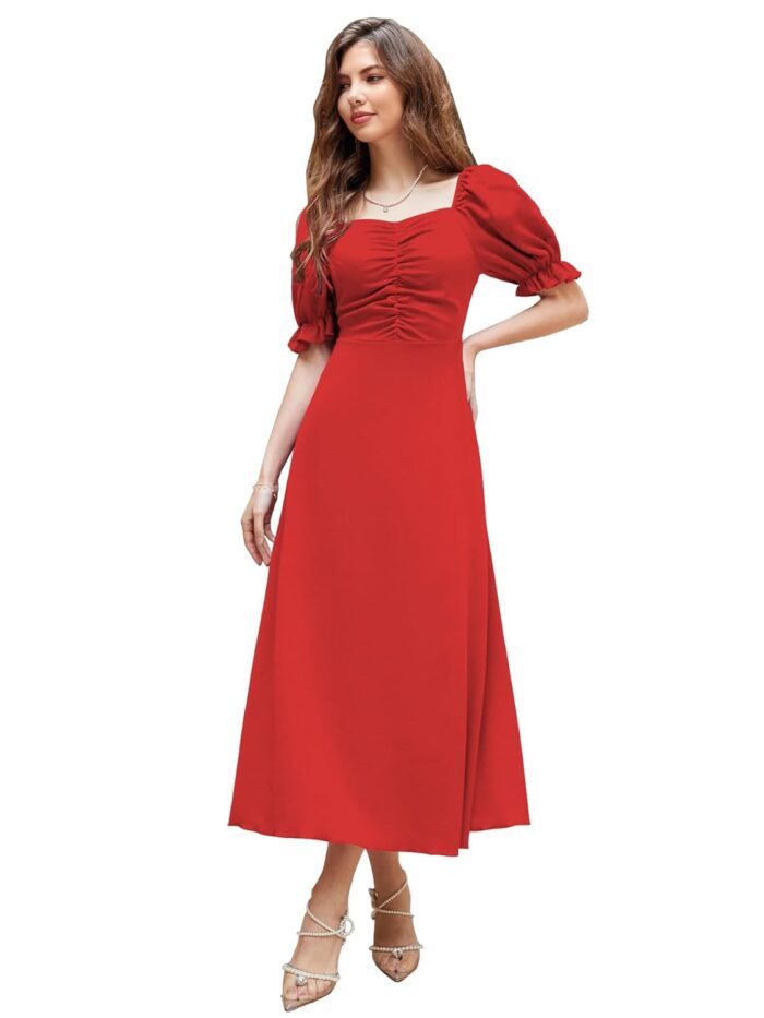 Shasmi Girl's & Women's Solid A-Line Ruched Puff Sleeve Maxi - Image 2
