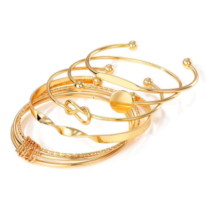 Shining Diva Fashion Set of 5 Latest Stylish Multilayer Gold Plated Bangle Bracelet - Image 2
