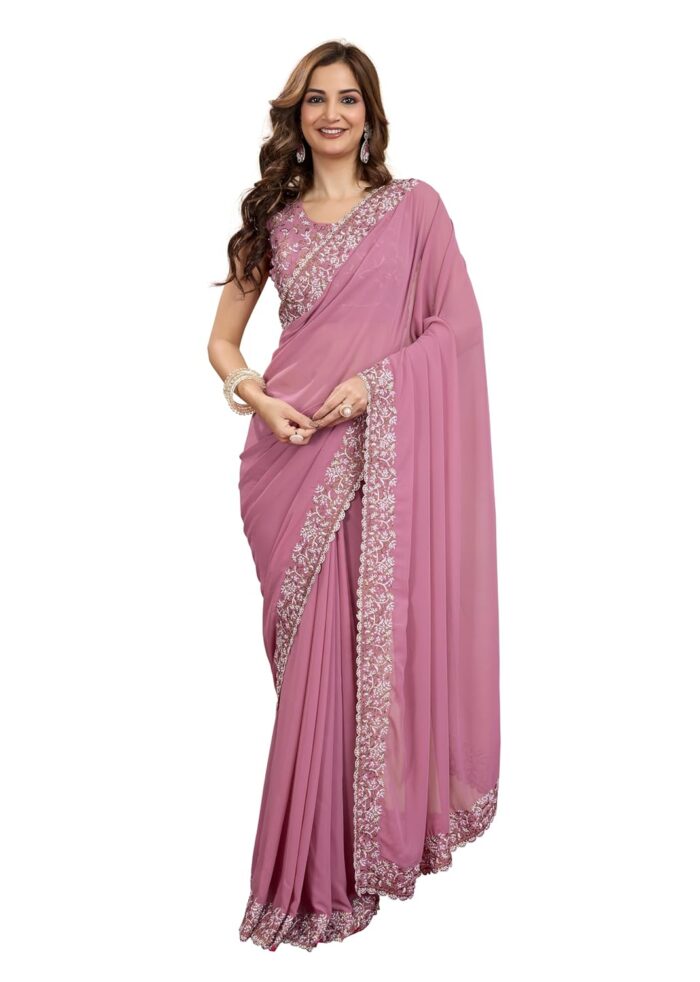 TRENDMALLS Women's Georgette Embroidery Sequin Work Saree - Image 2