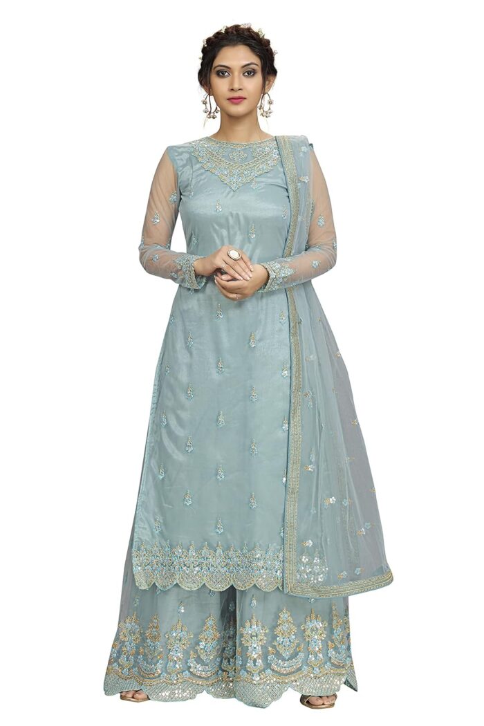 TRENDMALLS Women's Net Embroidery Salwar Suit Kurta Sharara - Image 2