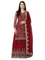TRENDMALLS Women's Net Embroidery Salwar Suit Set Kurta Lehenga with Dupatta - Image 2
