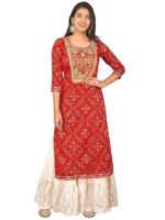 Women Rayon Printed Jaipuri Rajasthani Straight Kurti With Plazzo Dress - Image 2