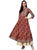 Yash Gallery Women's Cotton Relaxed Fit Anarkali Floral Printed Kurta - Image 2