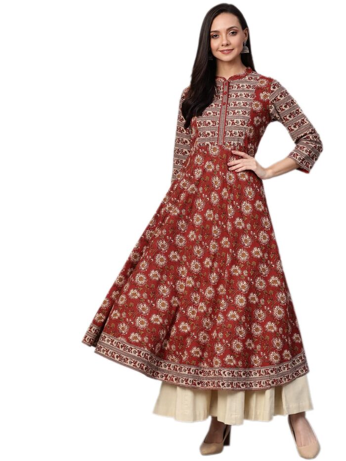 Yash Gallery Women's Cotton Relaxed Fit Anarkali Floral Printed Kurta - Image 2