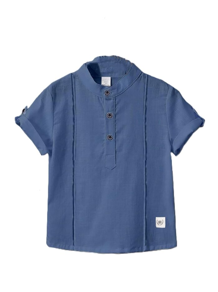 Zilcon Boys Linen Shirt Button Down Henley Short Sleeve Casual Dress - Image 2