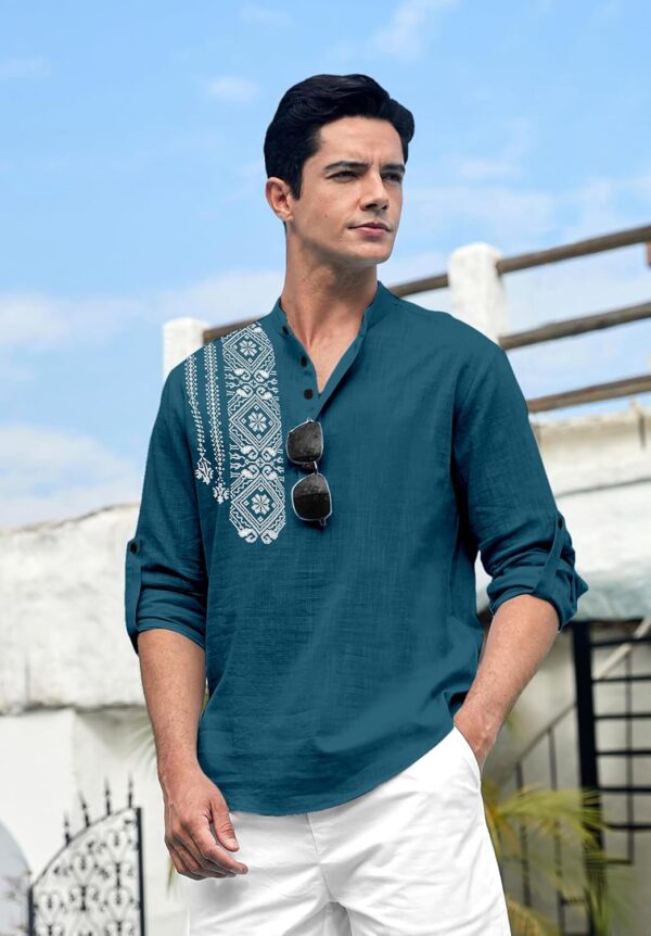 Folgen-Mens-Printed-Cotton-Blend-Full-Sleeve-Straight-Kurta-Regular-Fit-Short-Kurta-Shirt-for-Men
