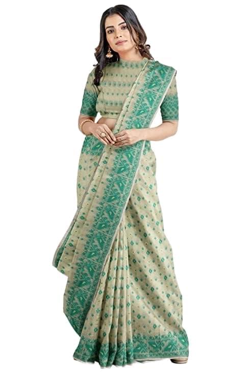 OISHANI SAREE GHOR Women’s Traditional Bengal Cotton Silk Jamdani Saree