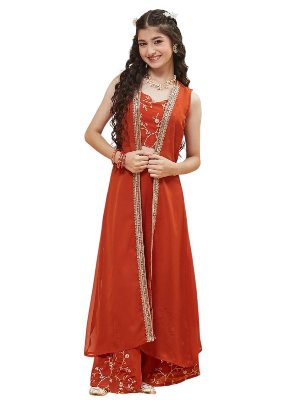 Curly Tales Girls Ethnic Palazzo Set | Sleeveless Kurta with…