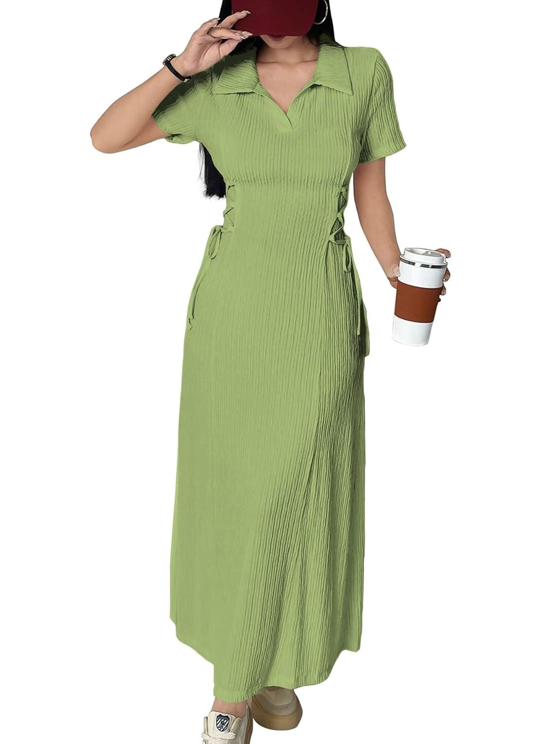 Shasmi Women’s Solid Color Applique Lace-Up Collared Short S…