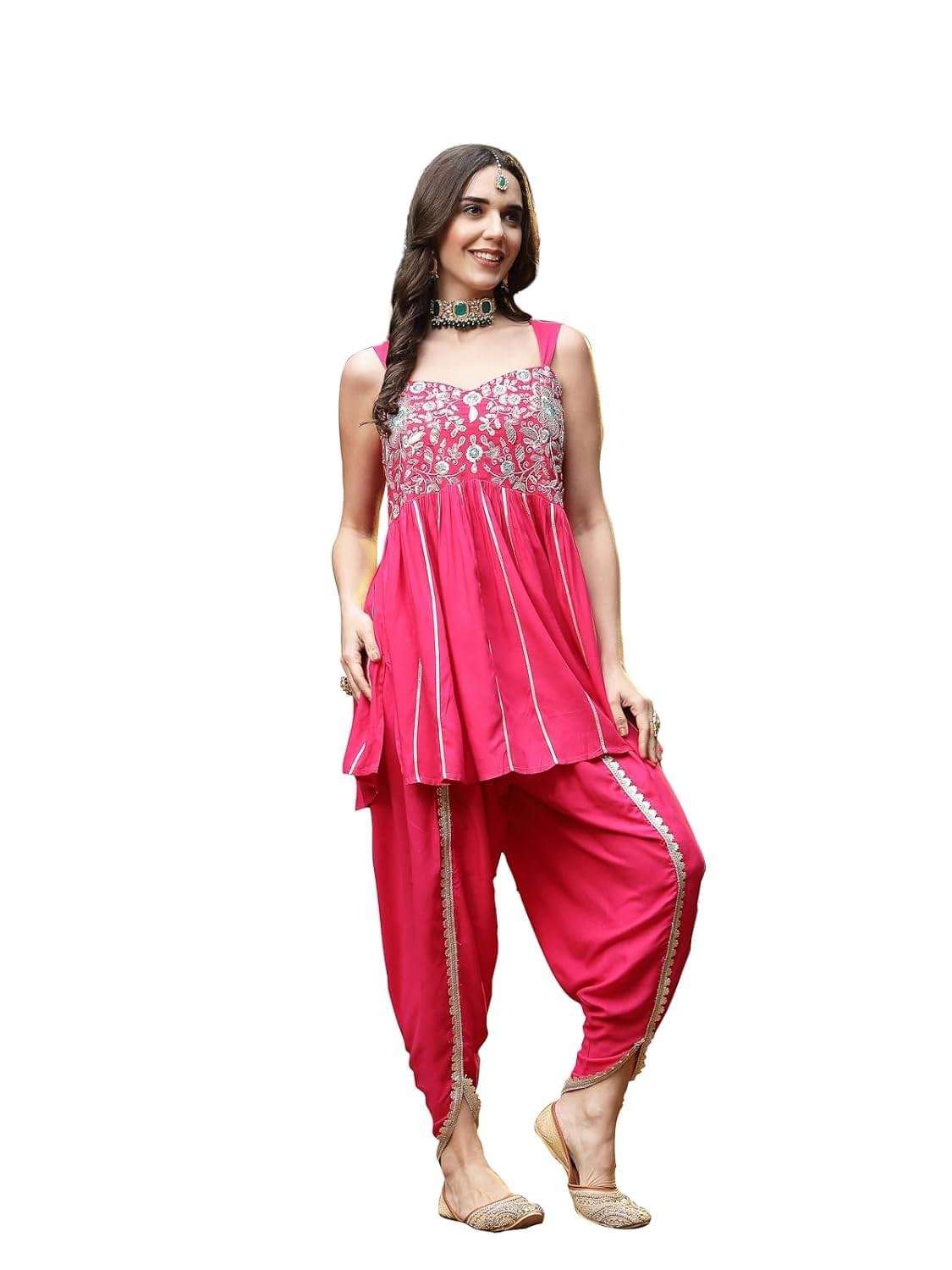 Stylum Women’s Solid & Embroidered Rayon A-Line Kurti Dhoti …