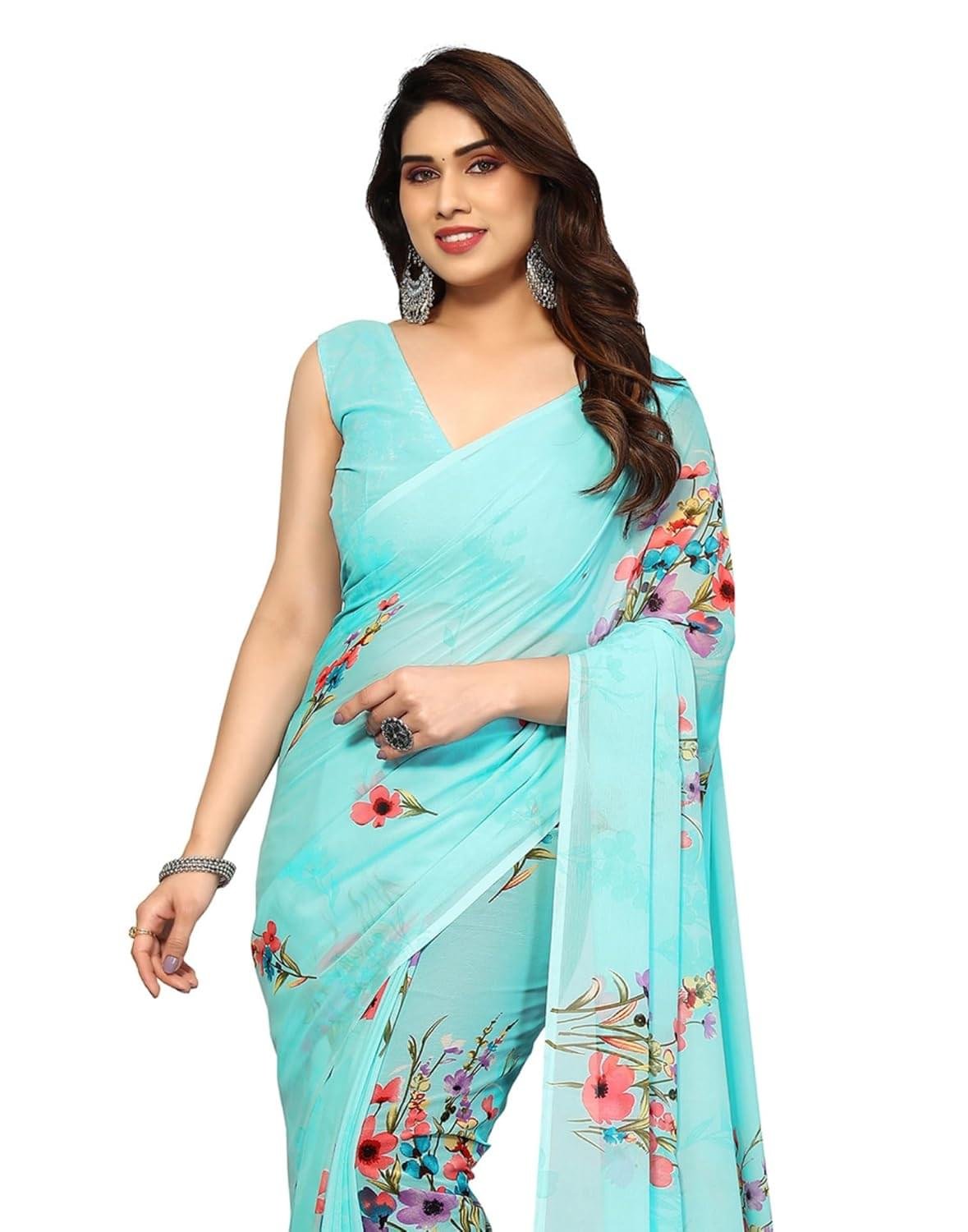 SIRIL Women’s Printed Georgette Saree with Unstitched Blouse…
