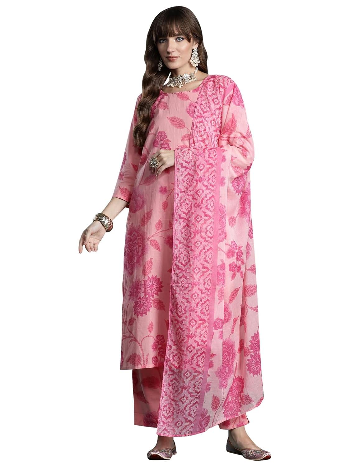 INDO ERA Women’s Cotton Kurta and Pant with Dupatta Set INDO ERA Women’s Cotton Kurta and Pant with Dupatta Set