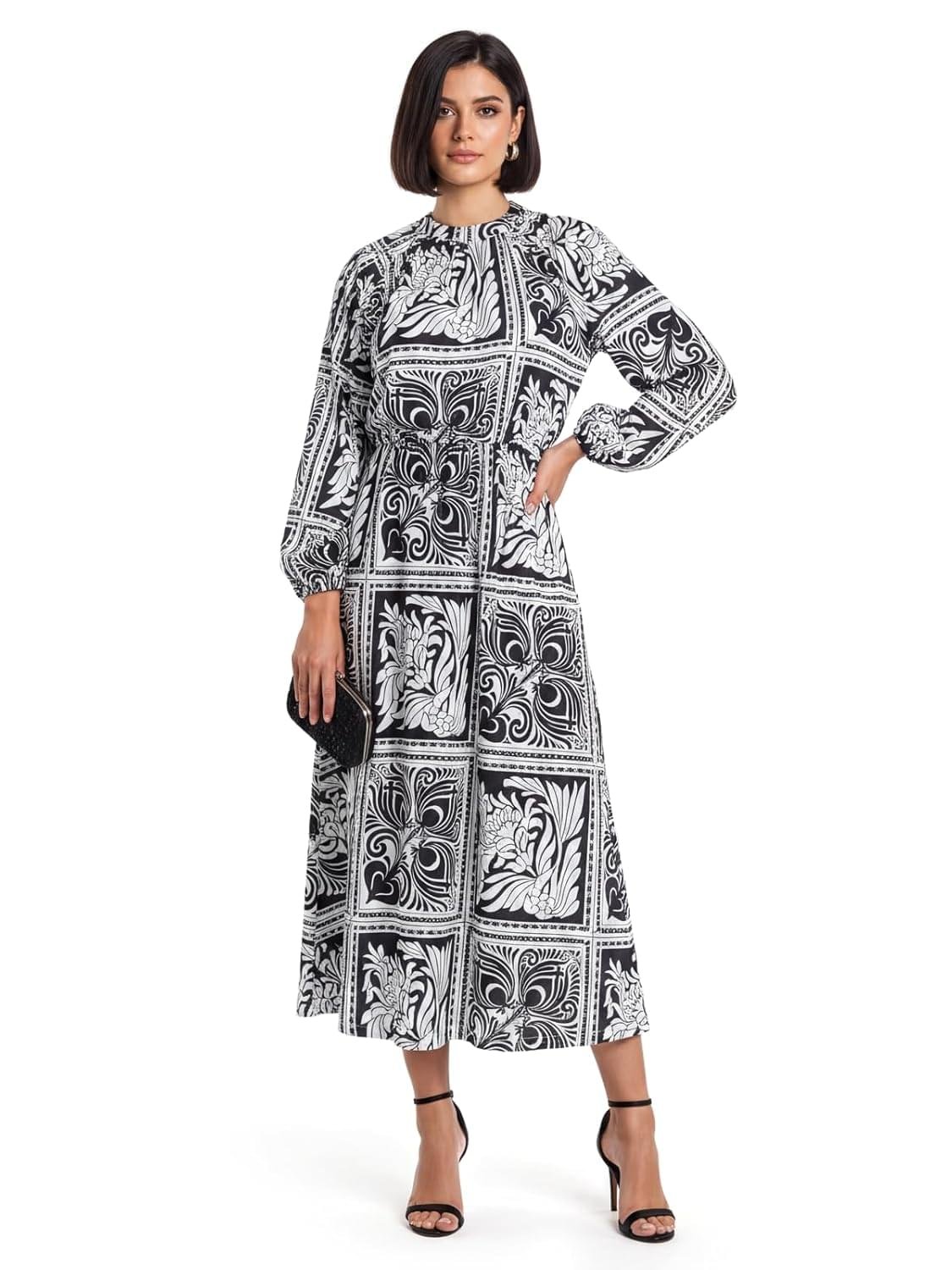 HELLCAT Women’s Floral Printed Casual Midi Dress | Floral A-…