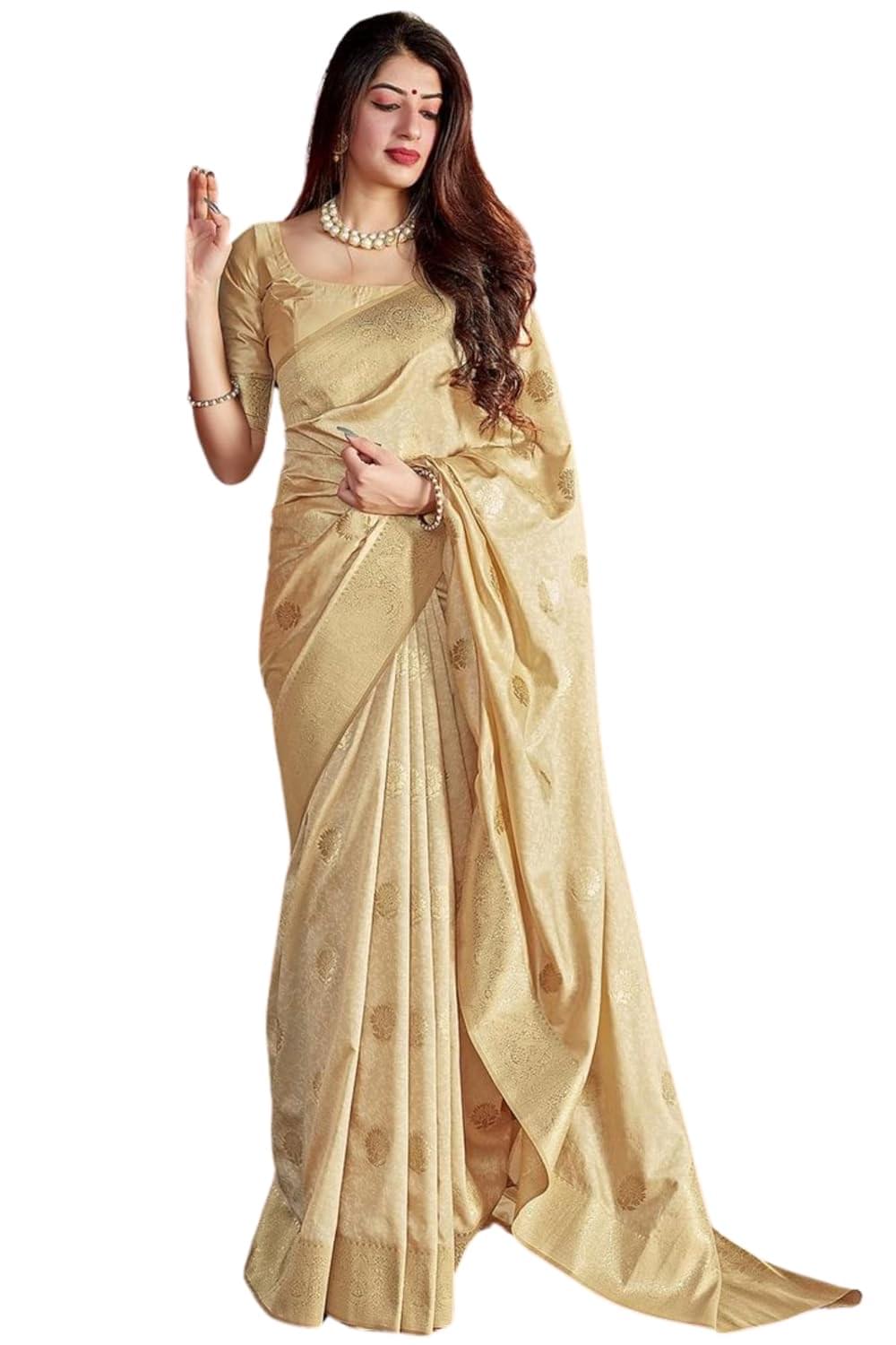 SGF11 Women’s Kanjivaram Pure Soft Silk Saree For Women Pure Golden Zari With Blouse Piece