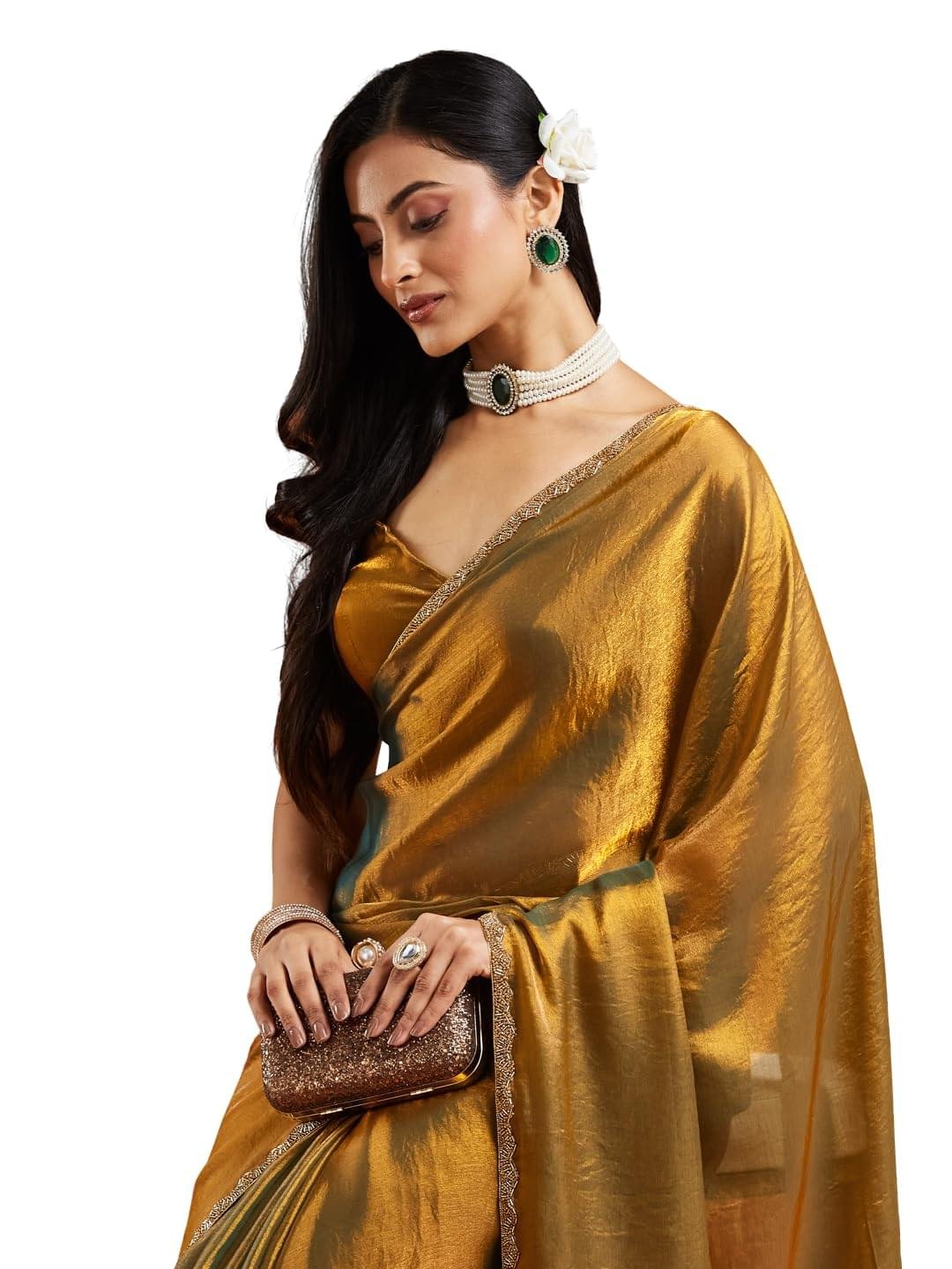 LOROFY Women’s Chiffon Two Tone Saree (With Blouse)
