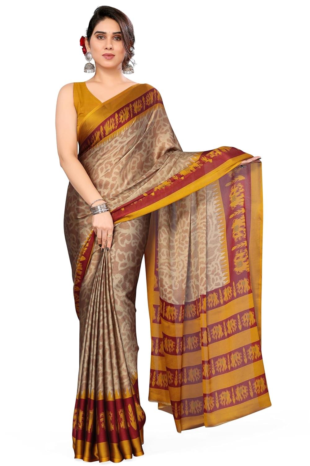 MIRCHI FASHION Women’s Stylish Chiffon Leaf Printed Saree with Blouse Piece