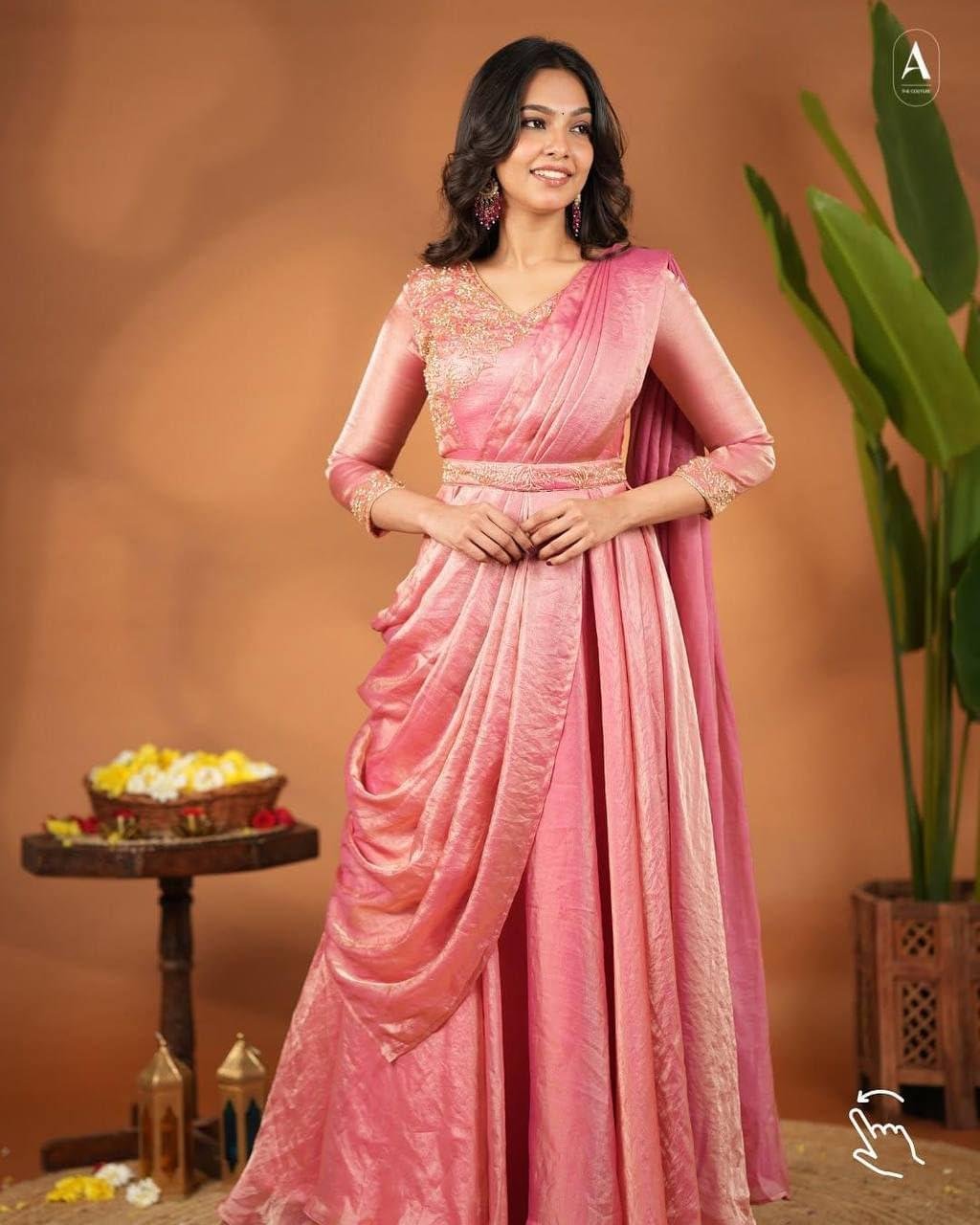 Womens Embroidered Indo-Western Draped Stylish Long Dress wi... - Image 4