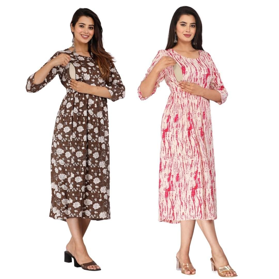 CHOLKI Pack of 2 Women Floral Print Viscose Rayon Maternity ... - Image 2