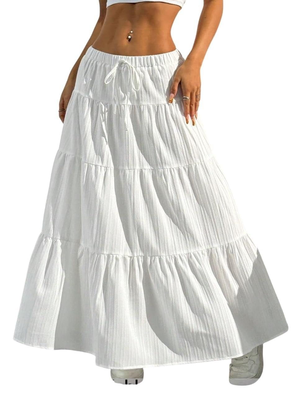 Jawdrobe Women’s Georgette Ruffle Hem Long Flared Skirt Ligh... - Image 2