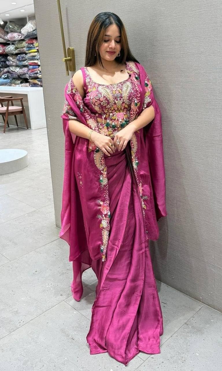 Speciel Outfit Chinon silk Fabric Dhoti With Cording Work Bl... - Image 2